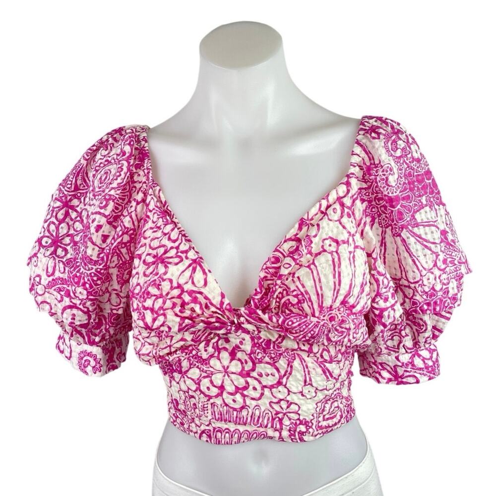Anthropologie Pink and White Floral medium petite Top